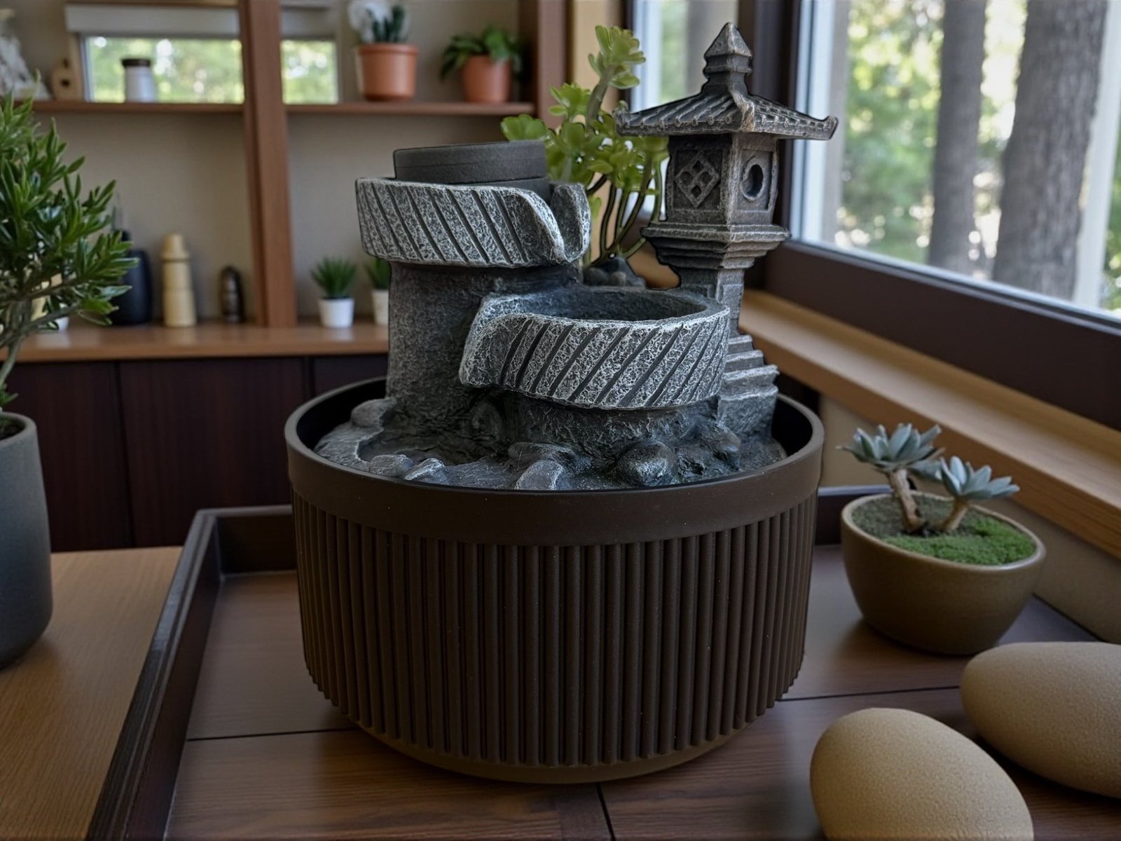 792K - Fuente deco con planta 21cm