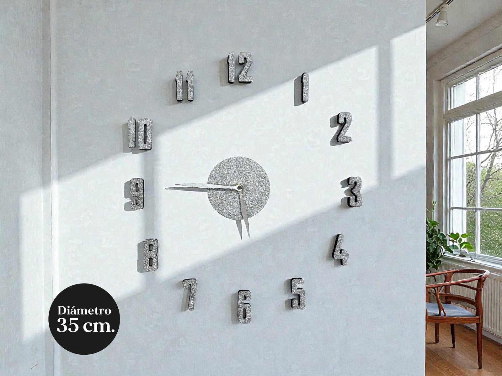 793 - Reloj Auto adhesivo Simil Piedra 35 cm