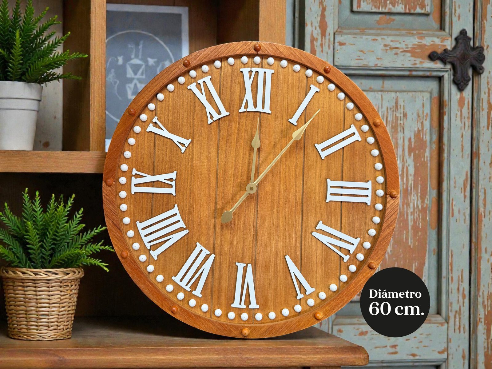 793I - Reloj de pared simil madera deco 60 cm