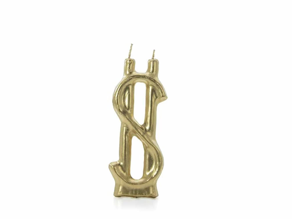 314A - Vela Signo $ Dorado 15 x 6 cm